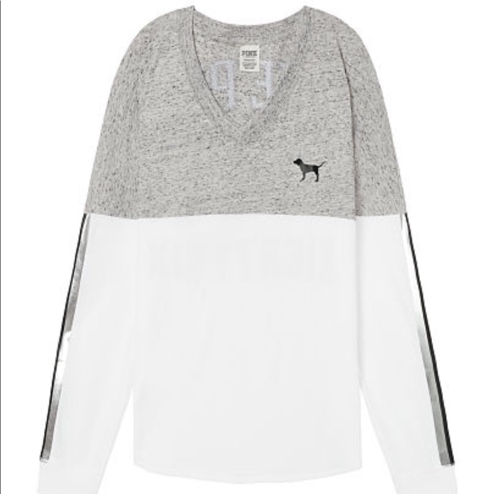 VS PINK SEQUIN BLING VARSITY VNECK LONG SLEEVE TEE - Picture 3 of 4